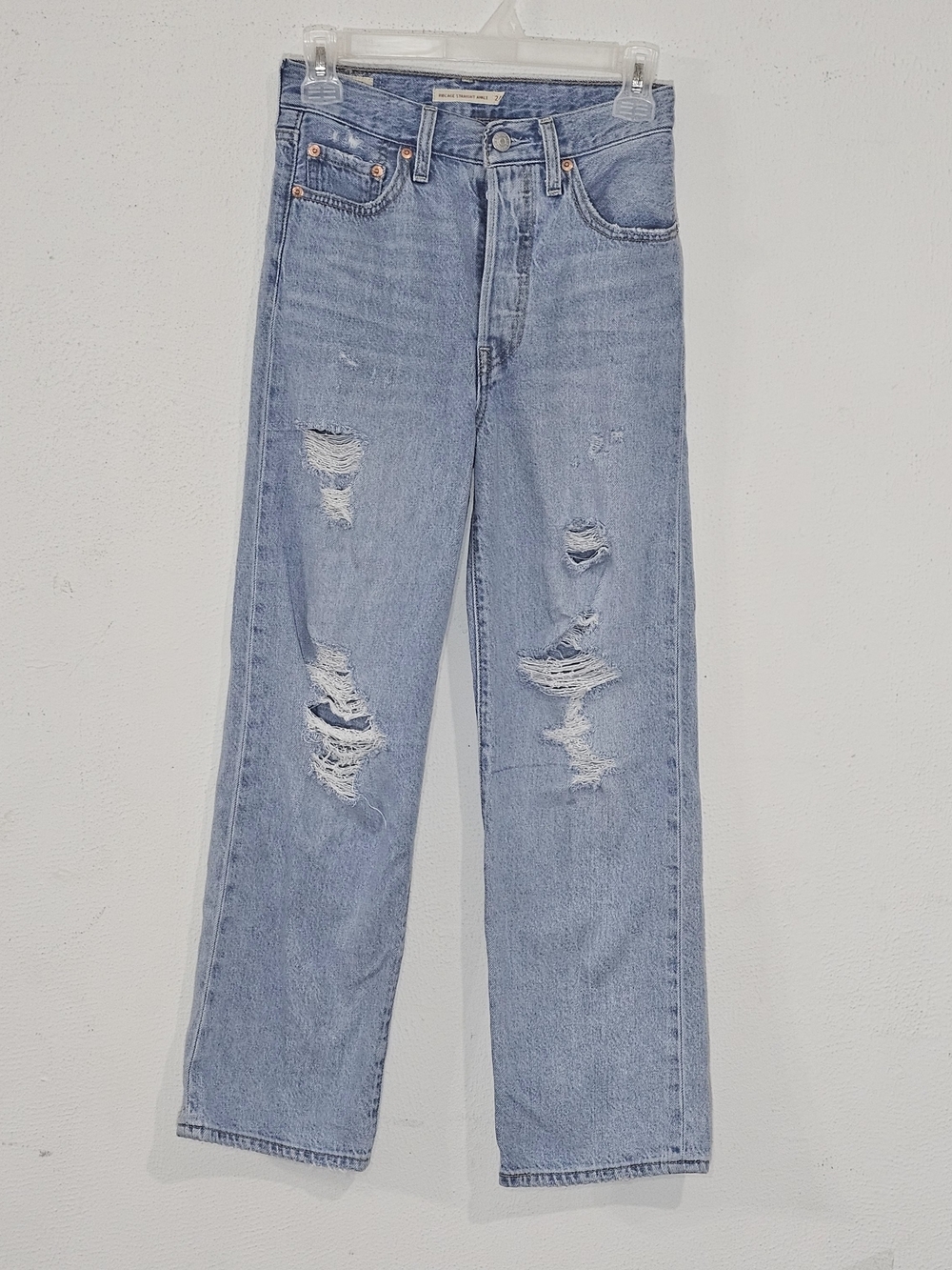 Levi's Premium Ribcage Straight Ankle Jeans Womens 24 Light Wash High Rise Retro